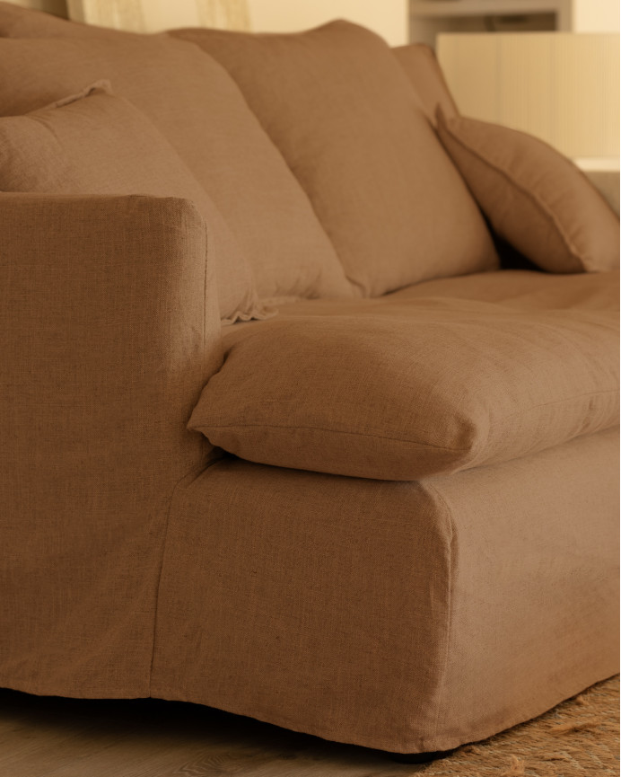 Sofa mittlere Tiefe aus Baumwolle und Leinen, abnehmbar in Ziegelrot in verschiedenen Größen.
