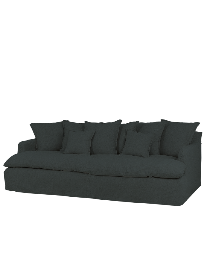 Sofa, mitteltiefe, aus abnehmbarem Baumwoll-Leinen-Gemisch, in blauer Farbe, verschiedene Größen.