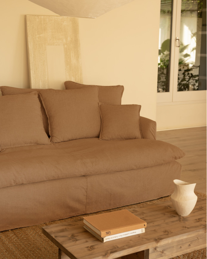 Sofa mittlere Tiefe aus Baumwolle und Leinen, abnehmbar in Ziegelrot in verschiedenen Größen.