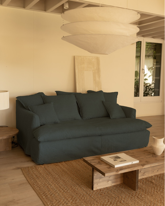 Sofa, mitteltiefe, aus abnehmbarem Baumwoll-Leinen-Gemisch, in blauer Farbe, verschiedene Größen.