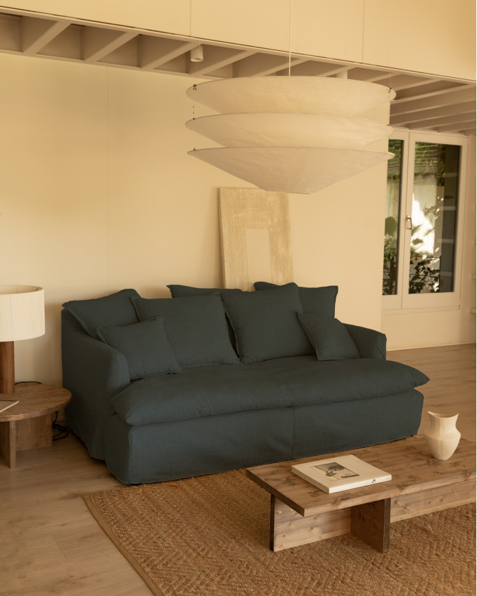 Sofa, mitteltiefe, aus abnehmbarem Baumwoll-Leinen-Gemisch, in blauer Farbe, verschiedene Größen.