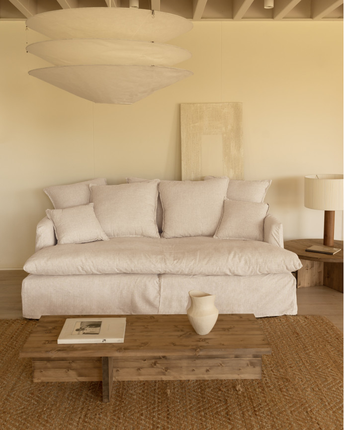 Mitteltiefes Sofa aus weißer Baumwolle und Leinen mit abnehmbaren Bezügen in verschiedenen Größen.