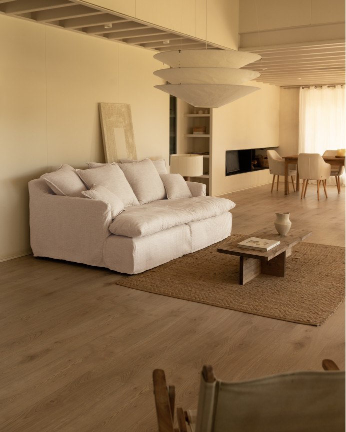 Mitteltiefes Sofa aus weißer Baumwolle und Leinen mit abnehmbaren Bezügen in verschiedenen Größen.