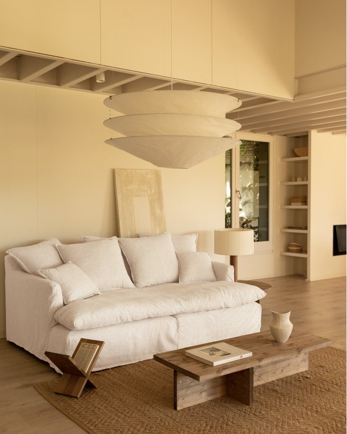 Mitteltiefes Sofa aus weißer Baumwolle und Leinen mit abnehmbaren Bezügen in verschiedenen Größen.