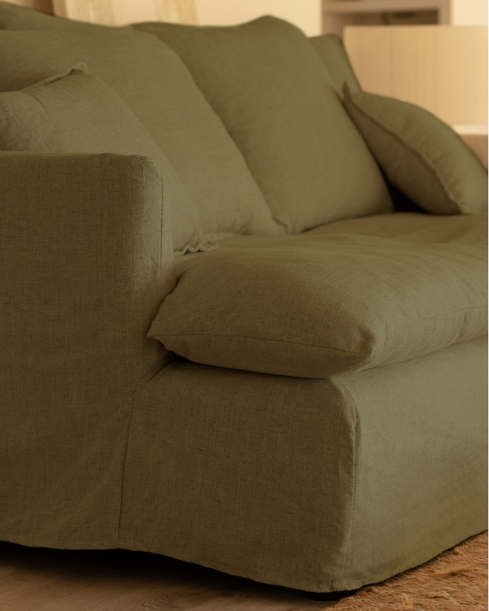 Sofa mit mitteltiefem Sitz aus abziehbarem Baumwoll- und Leinengemisch in verschiedenen Grüntönen