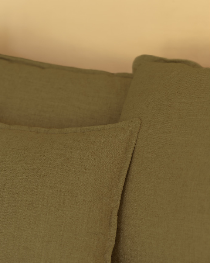Sofa mit mitteltiefem Sitz aus abziehbarem Baumwoll- und Leinengemisch in verschiedenen Grüntönen