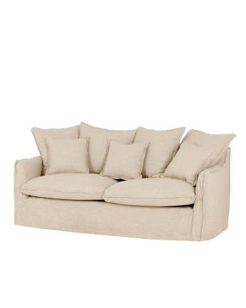 Baumwoll- und Leinensofa in Beige, abnehmbarer Bezug, verschiedene Größen