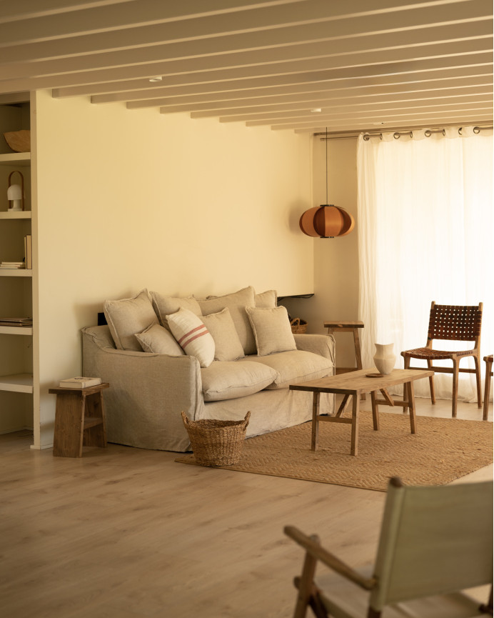 Baumwoll- und Leinensofa in Beige, abnehmbarer Bezug, verschiedene Größen