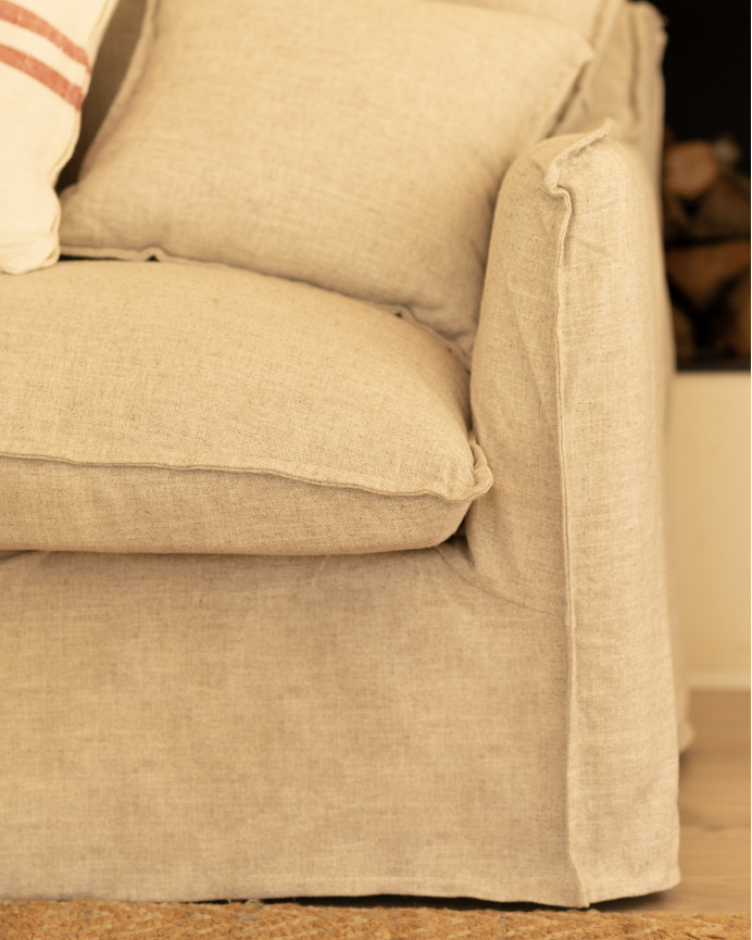 Baumwoll- und Leinensofa in Beige, abnehmbarer Bezug, verschiedene Größen