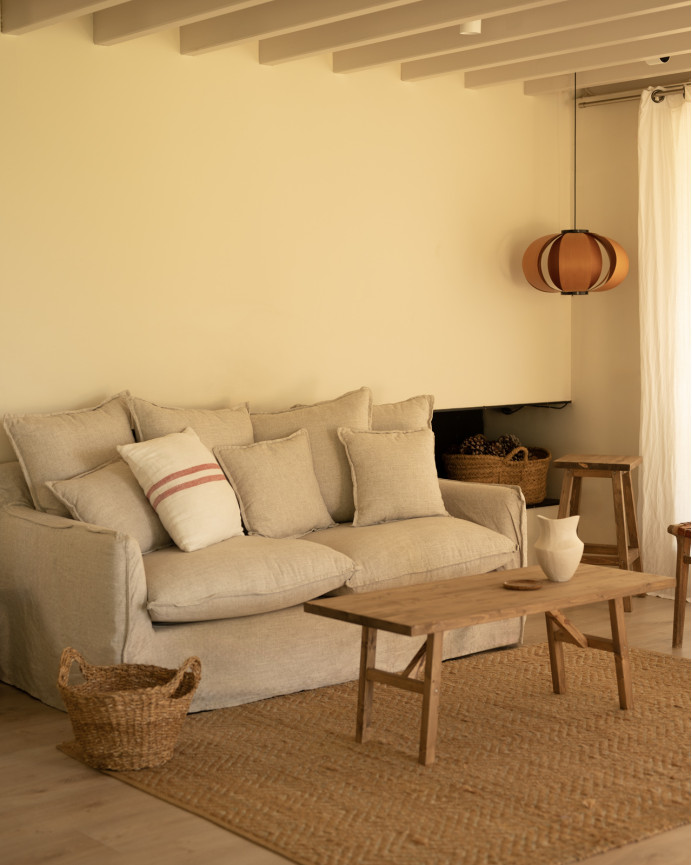 Baumwoll- und Leinensofa in Beige, abnehmbarer Bezug, verschiedene Größen