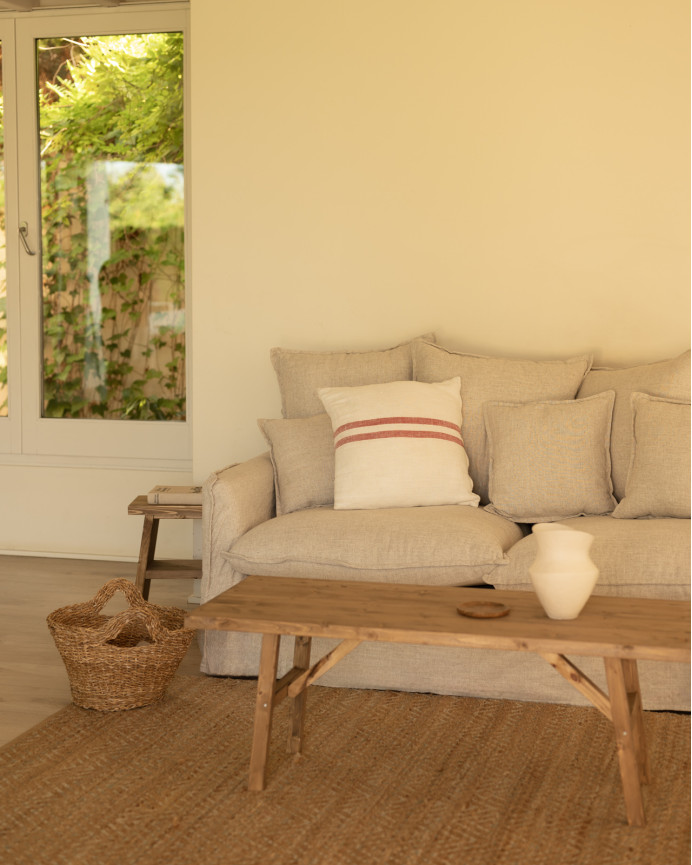 Baumwoll- und Leinensofa in Beige, abnehmbarer Bezug, verschiedene Größen
