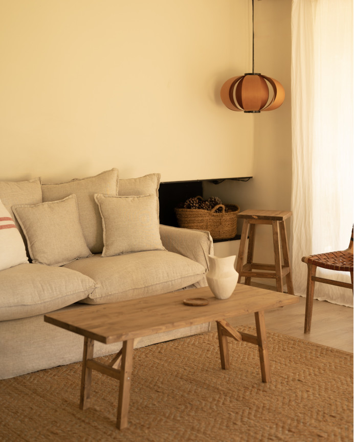 Baumwoll- und Leinensofa in Beige, abnehmbarer Bezug, verschiedene Größen
