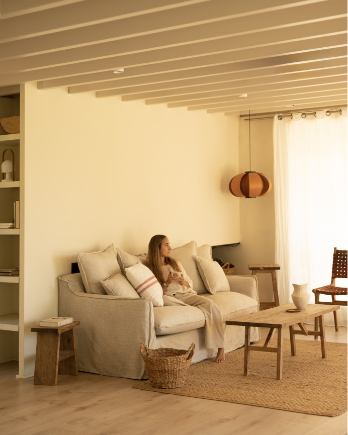 Baumwoll- und Leinensofa in Beige, abnehmbarer Bezug, verschiedene Größen