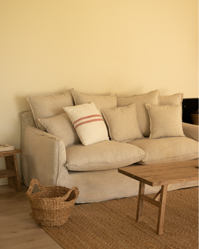 Baumwoll- und Leinensofa in Beige, abnehmbarer Bezug, verschiedene Größen