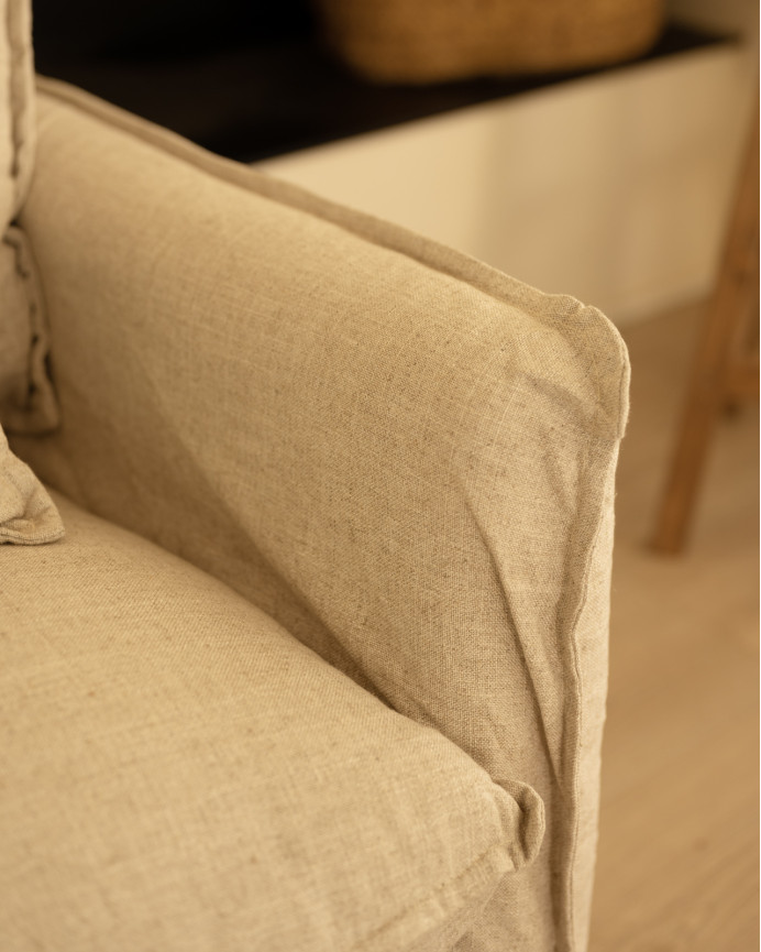 Baumwoll- und Leinensofa in Beige, abnehmbarer Bezug, verschiedene Größen