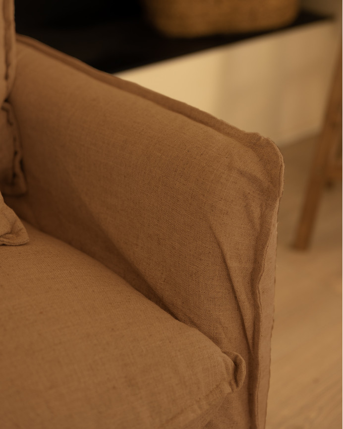Couch aus abnehmbarem Baumwoll- und Leinengewebe in Terrakotta in verschiedenen Größen.