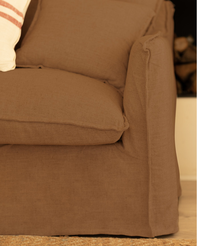Couch aus abnehmbarem Baumwoll- und Leinengewebe in Terrakotta in verschiedenen Größen.
