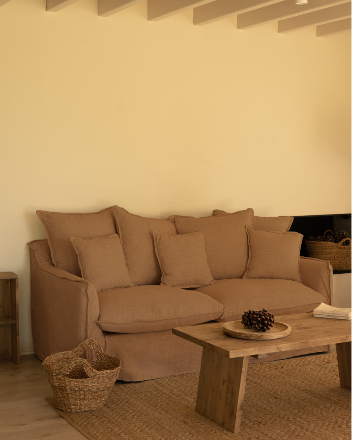 Couch aus abnehmbarem Baumwoll- und Leinengewebe in Terrakotta in verschiedenen Größen.