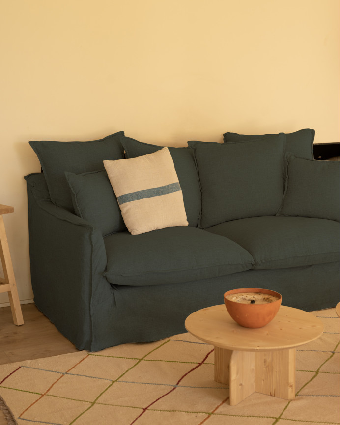 Baumwoll- und Leinensofa in Blau mit abnehmbarem Bezug in verschiedenen Größen