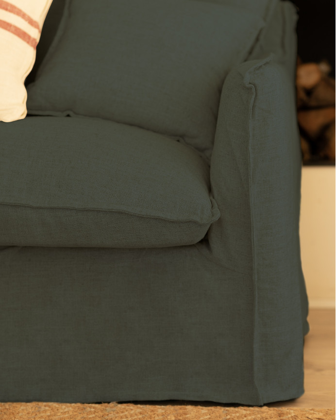 Baumwoll- und Leinensofa in Blau mit abnehmbarem Bezug in verschiedenen Größen