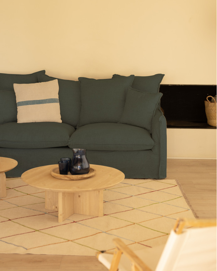 Baumwoll- und Leinensofa in Blau mit abnehmbarem Bezug in verschiedenen Größen