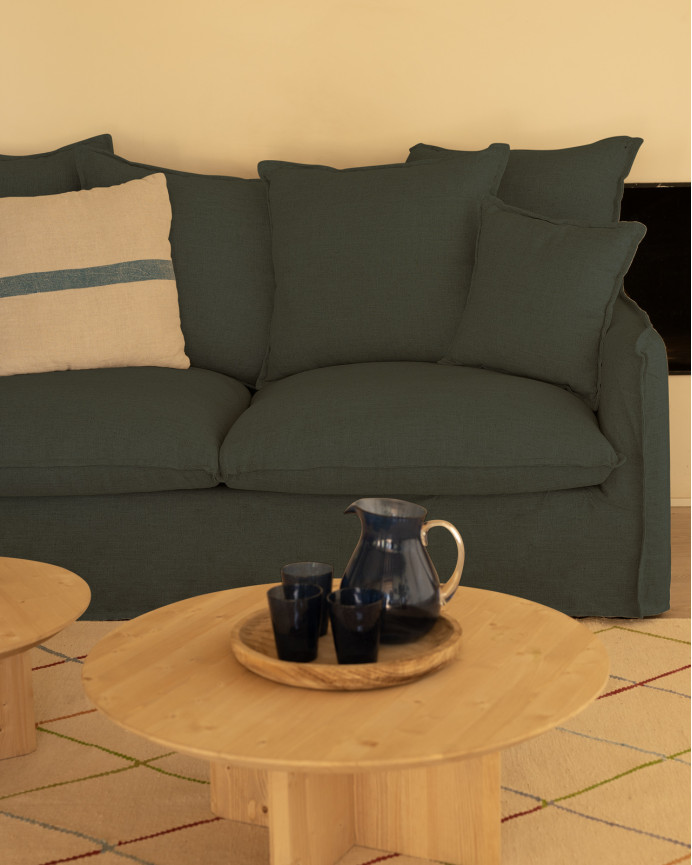 Baumwoll- und Leinensofa in Blau mit abnehmbarem Bezug in verschiedenen Größen