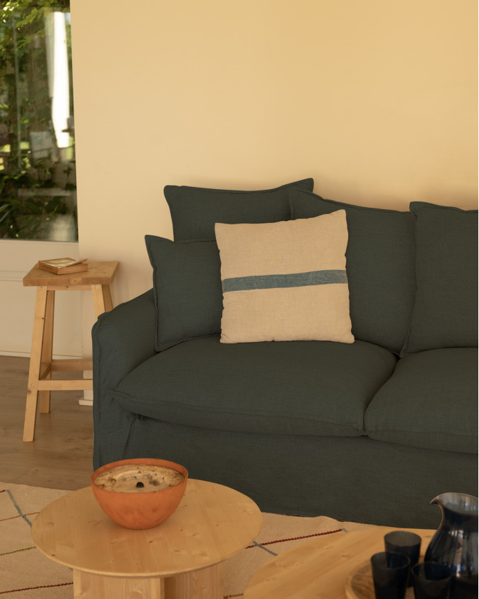 Baumwoll- und Leinensofa in Blau mit abnehmbarem Bezug in verschiedenen Größen