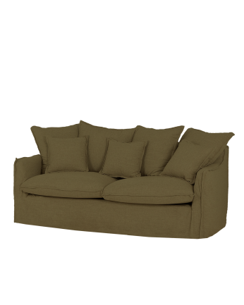 Baumwoll- und Leinensofa in Grün, abziehbar, in verschiedenen Größen.
