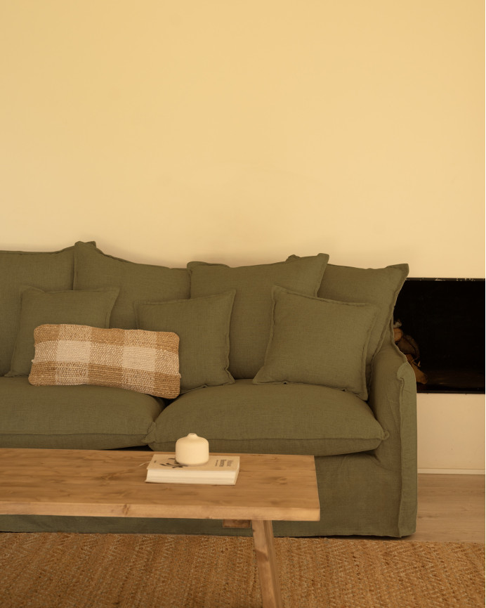 Baumwoll- und Leinensofa in Grün, abziehbar, in verschiedenen Größen.