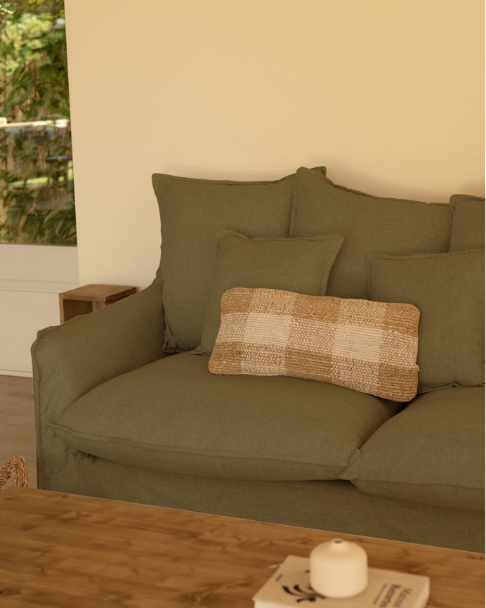 Baumwoll- und Leinensofa in Grün, abziehbar, in verschiedenen Größen.