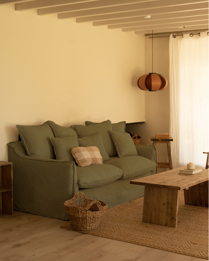 Baumwoll- und Leinensofa in Grün, abziehbar, in verschiedenen Größen.