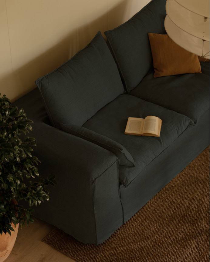 Sofa aus abnehmbarem Leinen in Blau, verschiedene Größen