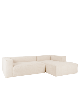 Bouclé-Sofa mit Chaiselongue in gebrochenem Weiß in verschiedenen Größen.
