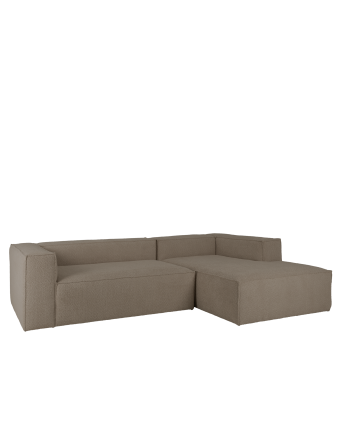 Bouclé-Sofa mit brauner Chaiselongue in verschiedenen Maßen.