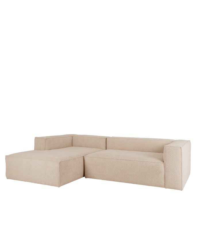 Bouclé-Sofa mit beiger Chaiselongue in verschiedenen Größen.