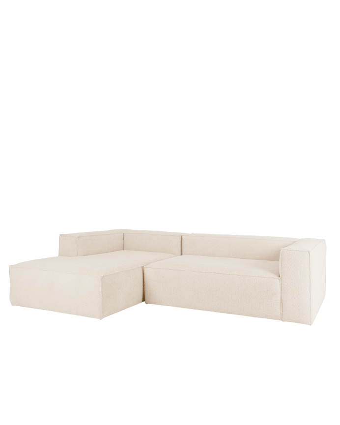 Bouclé-Sofa mit Chaiselongue in gebrochenem Weiß in verschiedenen Größen.