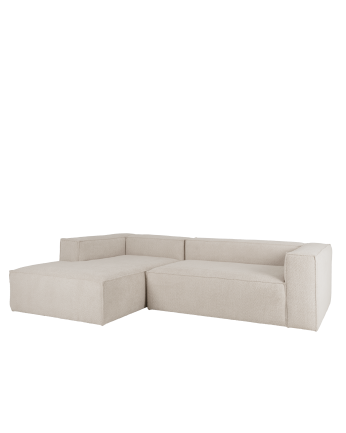 Bouclé-Sofa mit Chaiselongue in Hellgrau in verschiedenen Größen.