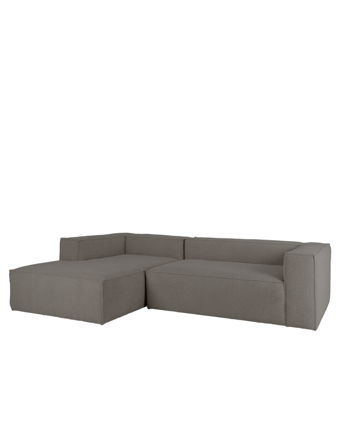 Bouclé-Sofa mit dunkelgrauer Chaiselongue in verschiedenen Größen.