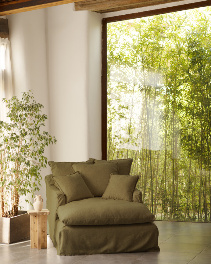Baumwoll- und Leinensofa in grüner Farbe 115x170cm