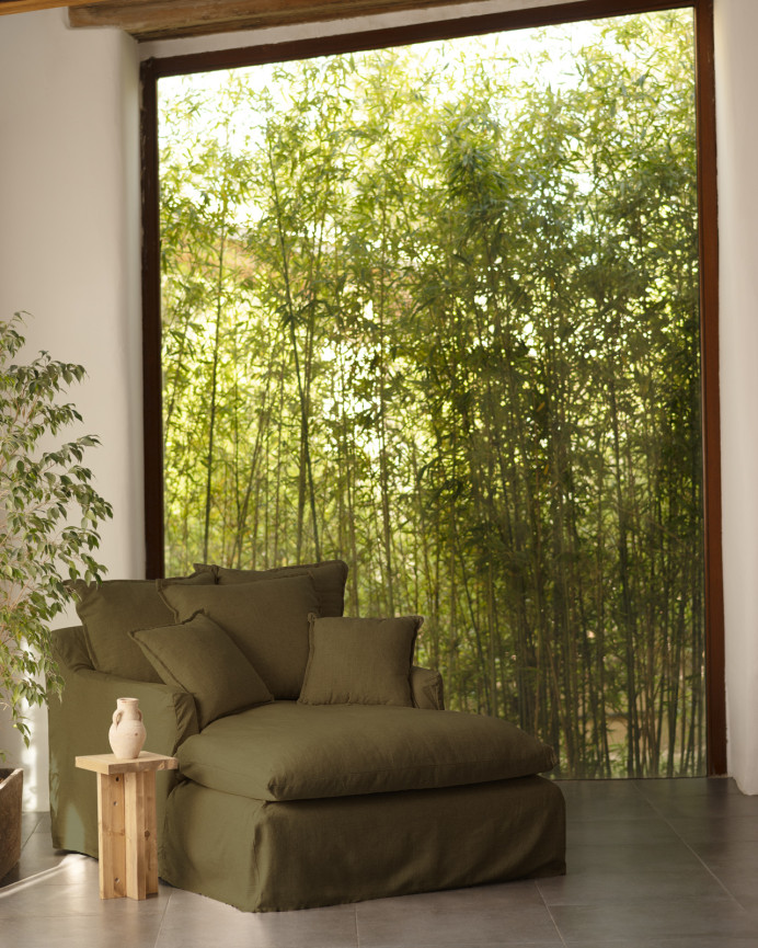 Baumwoll- und Leinensofa in grüner Farbe 115x170cm