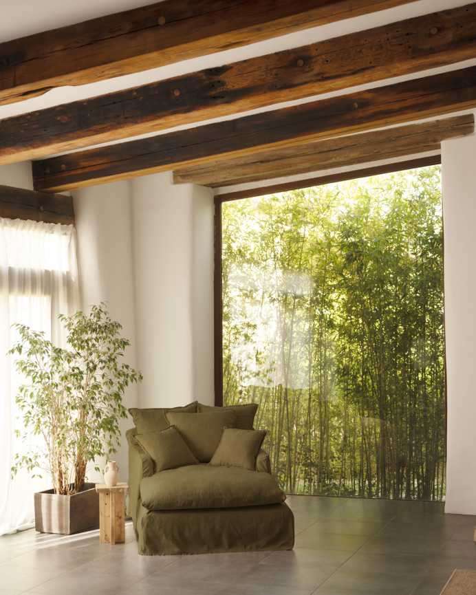 Baumwoll- und Leinensofa in grüner Farbe 115x170cm