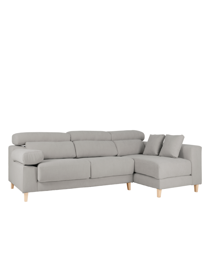 Sofa mit Chaiselongue in Hellgrau in verschiedenen Größen.
