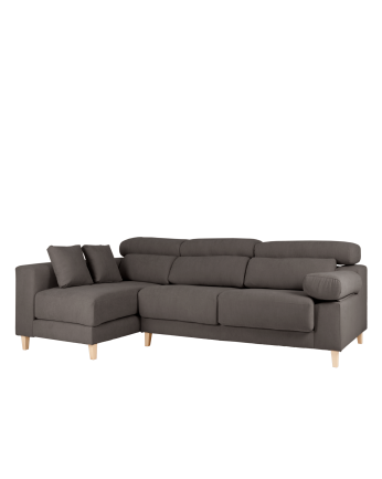 Sofa mit Chaiselongue in dunkelgrauer Farbe in verschiedenen Maßen.