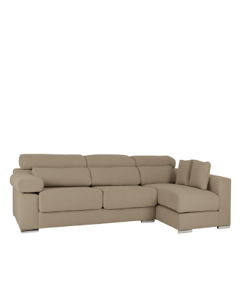 Sofa mit Chaiselongue in Taupe-Braun in verschiedenen Größen.