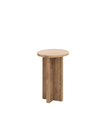 Beistelltisch aus echtem Daino-Realemarmor und massiven Holzbeinen mit Ø28cm.