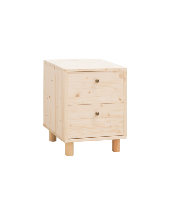 Nachttisch aus massivem Holz mit zwei Schubladen in natürlicher Farbe von 51x38cm.