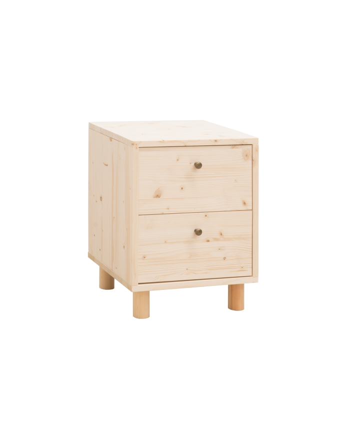 Nachttisch aus massivem Holz mit zwei Schubladen in natürlicher Farbe von 51x38cm.
