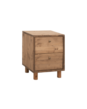 Nachttisch aus massivem Holz mit zwei Schubladen in dunkler Eiche, 51x38cm.