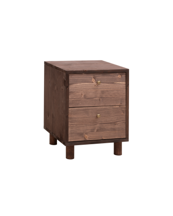 Nachttisch aus massivem Holz mit zwei Schubladen in Nussbaumfarbe von 51x38cm.