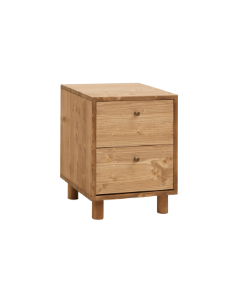Nachttisch aus massivem Holz mit zwei Schubladen in mittlerer Eichenfarbe, 51x38cm.